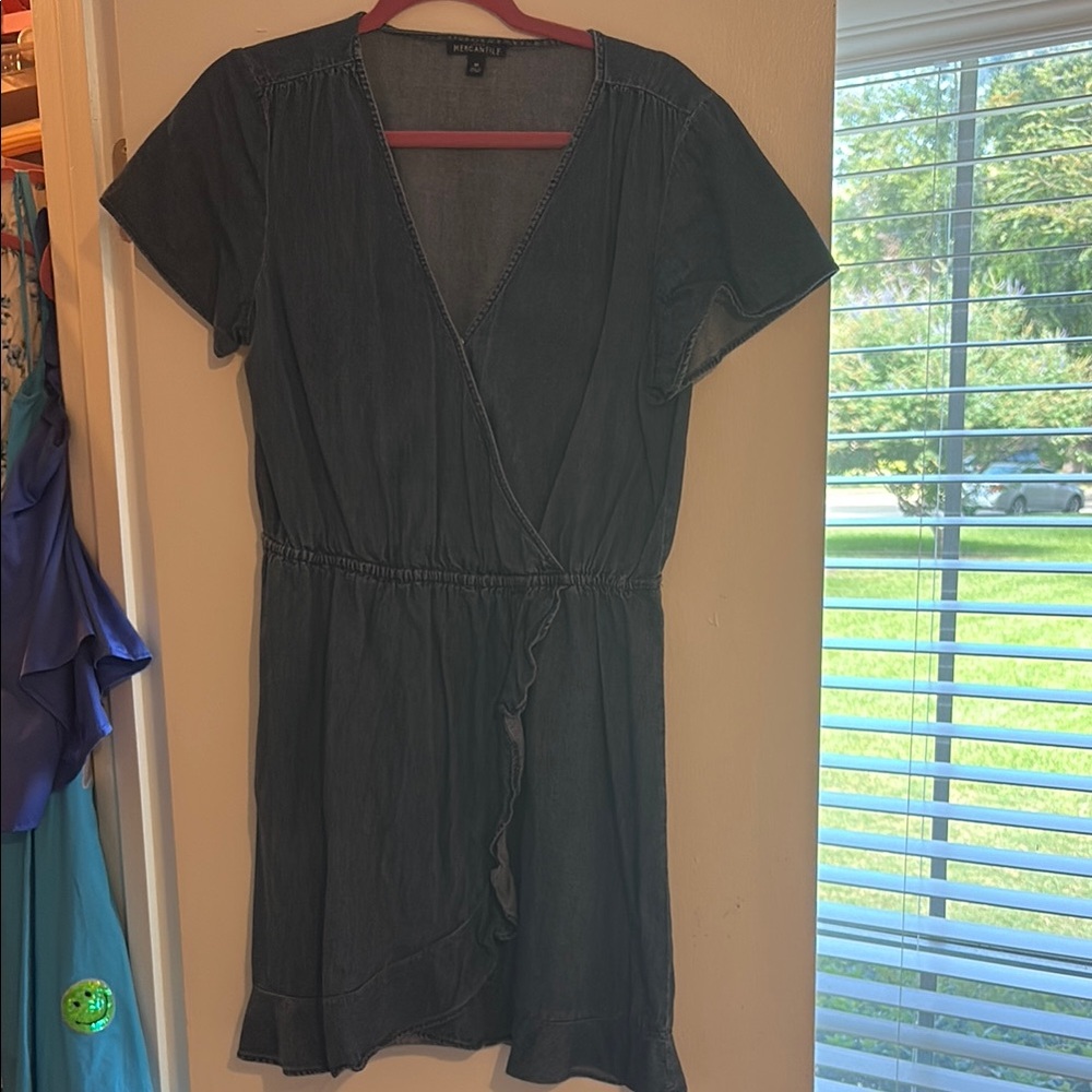 Chic Dark Denim Wrap Dress